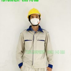 Bộ quần áo bảo hộ cao cấp kem phối xanh vải Kaki Pangrim Hàn Quốc - Mã BHLĐ001