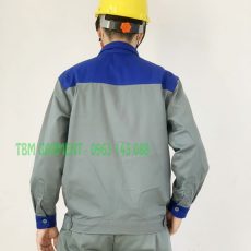 Bộ quần áo bảo hộ cao cấp xám phối xanh vải Kaki Pangrim Hàn Quốc - Mã BHLĐ002