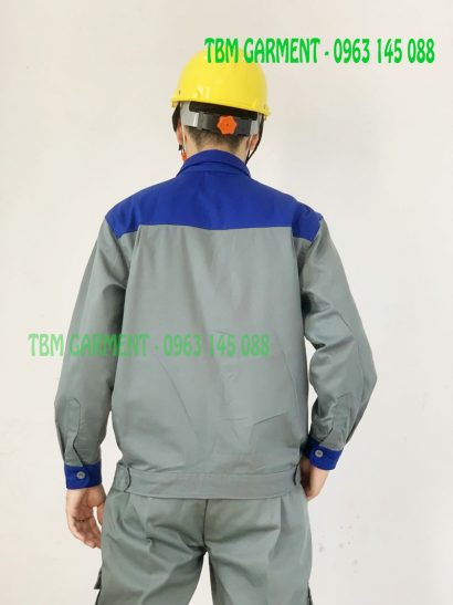 Bộ quần áo bảo hộ cao cấp xám phối xanh vải Kaki Pangrim Hàn Quốc - Mã BHLĐ002