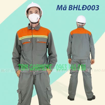 Bộ quần áo bảo hộ cao cấp xám phối cam vải Kaki Pangrim Hàn Quốc - Mã BHLĐ003