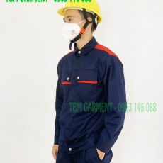 Bộ quần áo bảo hộ cao cấp xanh đen phối vàng vải Kaki Pangrim Hàn Quốc - Mã BHLĐ004