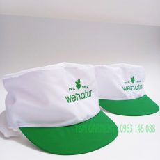 Nón vải lưới trùm tóc công nhân thực phẩm màu trắng phối xanh lá có in logo - WE'NATUR