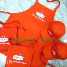 Bộ đồng phục tạp dề và nón kết màu cam cho nhân viên siêu thị, cửa hàng tiện lợi LƯƠNG GIA FARM