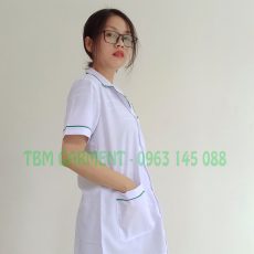[Có Sẵn] Mẫu áo blouse trắng dược sĩ điều dưỡng viền xanh lá/xanh két