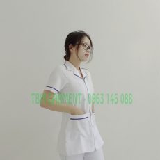 [Có sẵn] Mẫu áo blouse trắng dược sĩ cao cấp Cotton Hàn có phối viền xanh bích