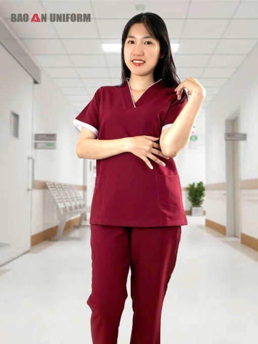 scrubs đồng phục spa đỏ đô