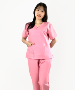 scrubs đồng phục spa hồng cánh sen