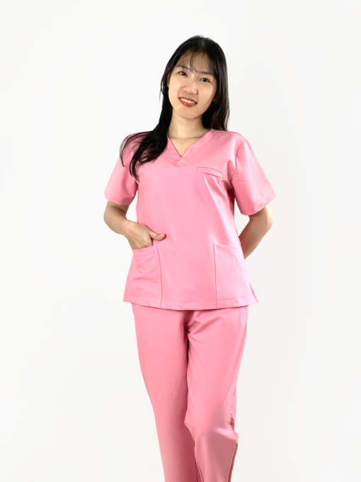 scrubs đồng phục spa hồng cánh sen